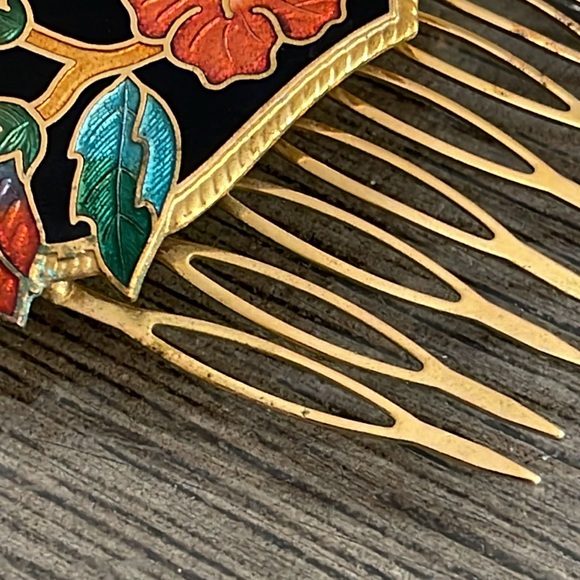 Vintage Cloisonné Butterfly Heart & Flower Hair Combs - Picture 4 of 16